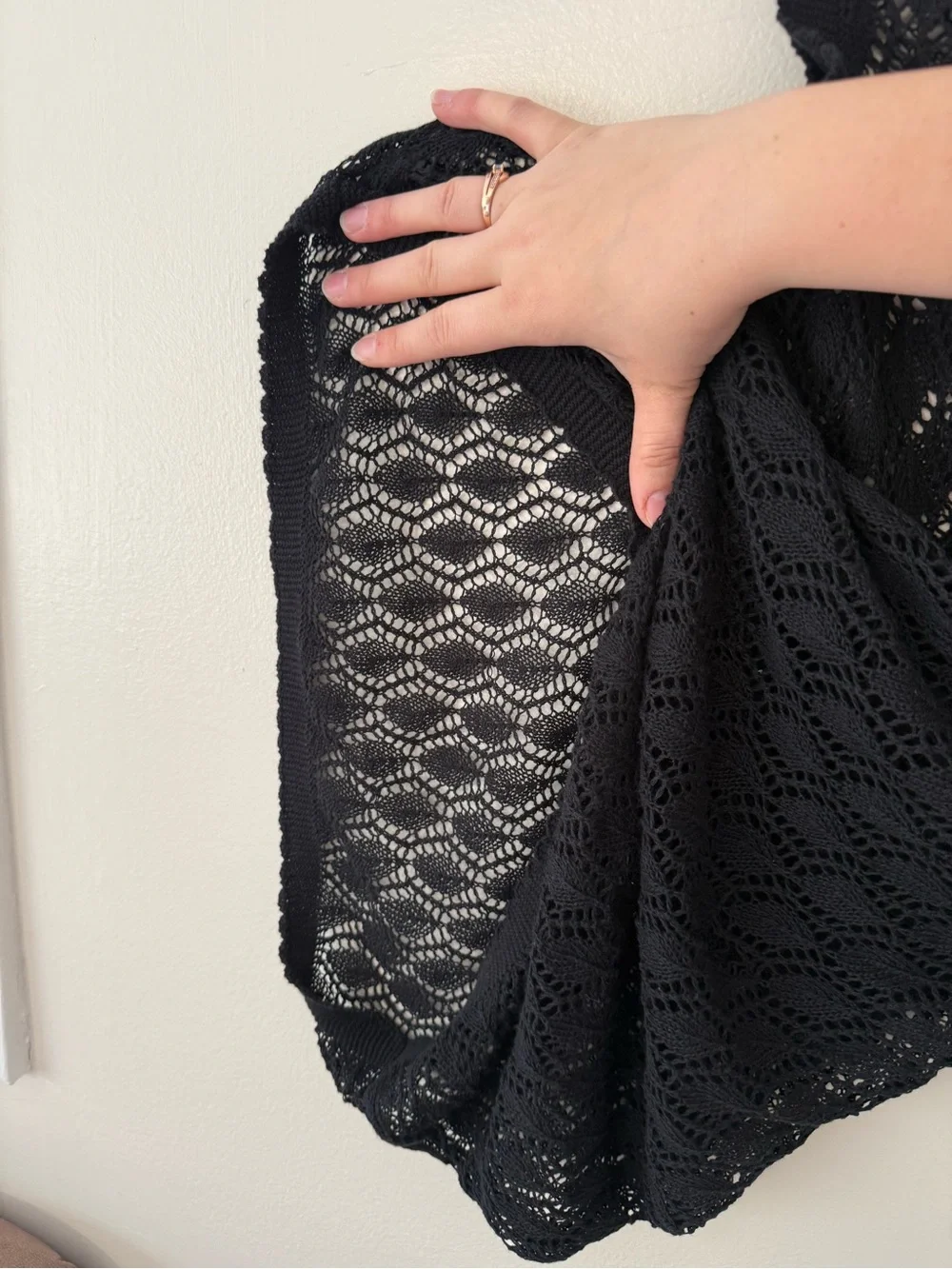 Vintage Y2K Old Navy Black Crocheted Dress Cover Up Sz Lg Whimsigoth Emo Witchy - Picture 8 of 10